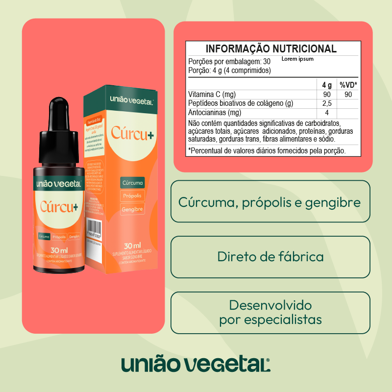 Curcu+ | Cúrcuma, Própolis e Gengibre | 30 mL