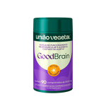 Frasco do suplemento GoodBrain da União Vegetal com cafeína, 90 comprimidos de 1000mg, para apoio ao foco e à função neuromuscular.