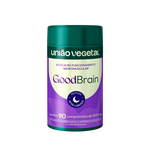 Frasco do suplemento GoodBrain da União Vegetal com 90 comprimidos, fórmula sem cafeína para suporte cognitivo e neuromuscular.