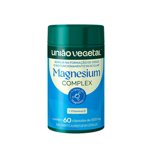 
                  
                    Carregar imagem no visualizador de catergoria, Frasco do suplemento Magnesium Complex da União Vegetal com 4 tipos de magnésio e vitamina D, 60 cápsulas.
                  
                