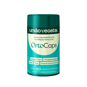 
                  
                    Carregar imagem no visualizador de catergoria, Frasco do suplemento OrtoCaps da União Vegetal com 60 cápsulas de 600mg. Fórmula para suporte articular com colágeno tipo II e minerais.
                  
                